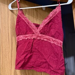 Red Lace Trim Cami Top